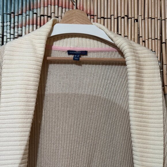 Isaac Mizrahi Shawl Collar Cardigan Sweater, Block Pattern, Cream/Beige, Large - Picture 8 of 16